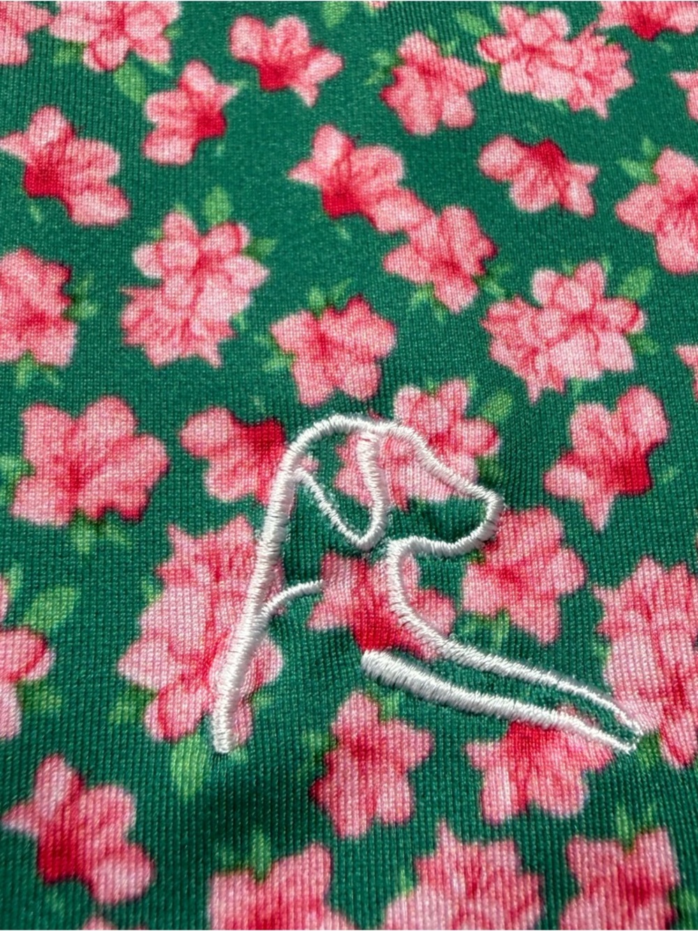 Rhoback Golf Polo Shirt Mens L Green Pink Azalea Flowers Floral Masters Print - Picture 4 of 7